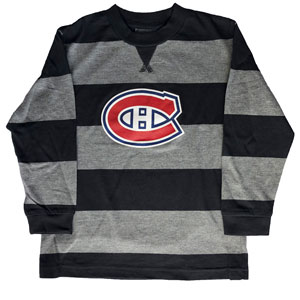 Montreal Canadiens Youth Black/Grey Rugby Stripe Long Sleeve T-Shirt by Mighty Mac